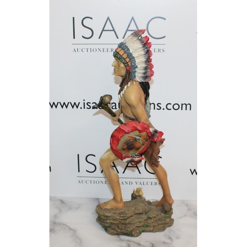 130 - Resin 2 x Indian Chief And Warrior Figures, Wolf Dreamcatcher, Totem Pole, Feathered Soul Mate Ornam... 