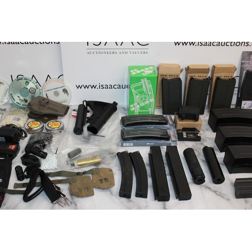 282 - A Quantity Of Air Soft Accessories Including, Silencers, Magazines, BB Bullets, Brackets, Stocks And... 