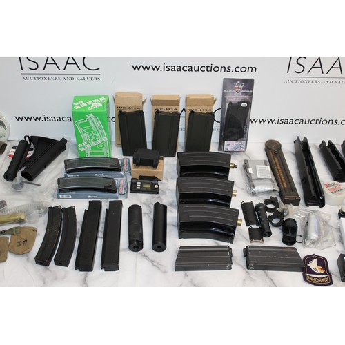 282 - A Quantity Of Air Soft Accessories Including, Silencers, Magazines, BB Bullets, Brackets, Stocks And... 