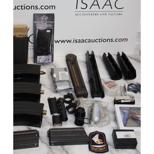 282 - A Quantity Of Air Soft Accessories Including, Silencers, Magazines, BB Bullets, Brackets, Stocks And... 