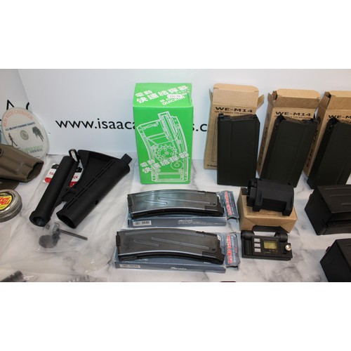 282 - A Quantity Of Air Soft Accessories Including, Silencers, Magazines, BB Bullets, Brackets, Stocks And... 