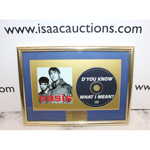 8 - Framed OASIS Limited Edition Hand Numbered C.D. Plague Presented By M.B.A.LTD TM No 001 of 500 GB Re... 