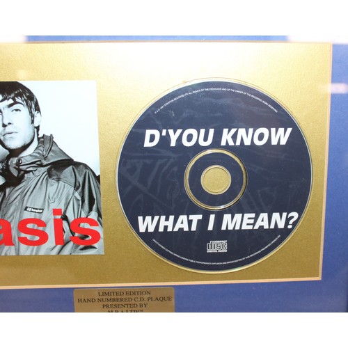 8 - Framed OASIS Limited Edition Hand Numbered C.D. Plague Presented By M.B.A.LTD TM No 001 of 500 GB Re... 