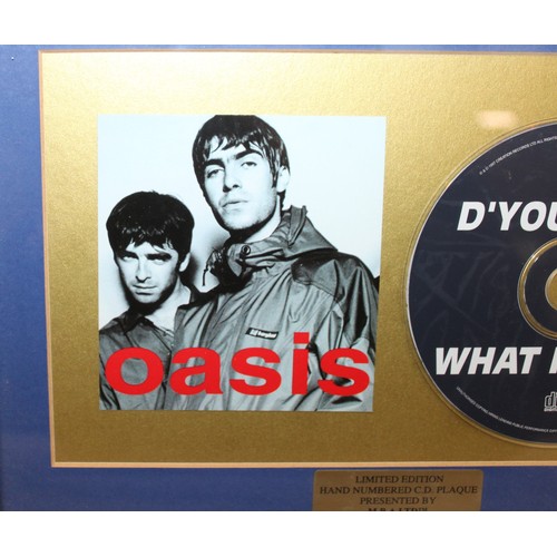 8 - Framed OASIS Limited Edition Hand Numbered C.D. Plague Presented By M.B.A.LTD TM No 001 of 500 GB Re... 