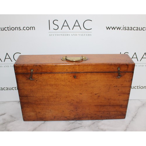 207 - Wooden Instrument Case With Inscription Dated 1877, Includes Working Key.

Case Measures 55cm x 33cm