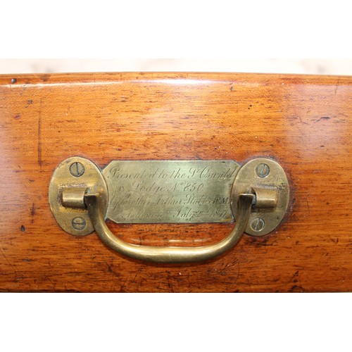 207 - Wooden Instrument Case With Inscription Dated 1877, Includes Working Key.

Case Measures 55cm x 33cm