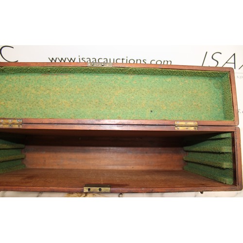 207 - Wooden Instrument Case With Inscription Dated 1877, Includes Working Key.

Case Measures 55cm x 33cm