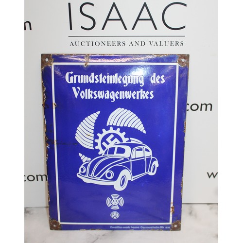 261 - German Volkswagenwerkes Enamel Sign

Measures 40cm x 30cm