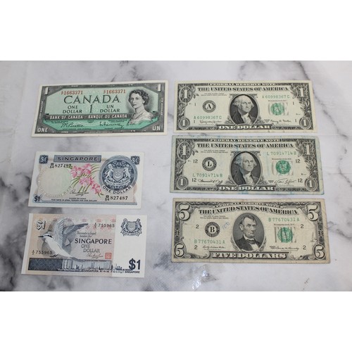 368 - A Selection Of Worldwide Bank Notes Inc: American, Canadian And Singapore Dollars