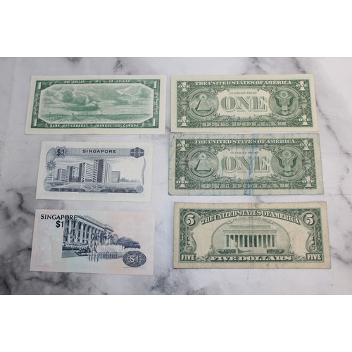 368 - A Selection Of Worldwide Bank Notes Inc: American, Canadian And Singapore Dollars