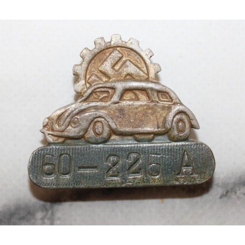 262 - Enamel Sign RDF-Wagen Beetle Car 15cm x 11.5cm & German Car Pin Badge