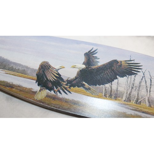 154 - A Collectable Decorative Hunting Knife With A Painted Eagle Scene Stand Length:35cm 
PROOF OF ID (OV... 