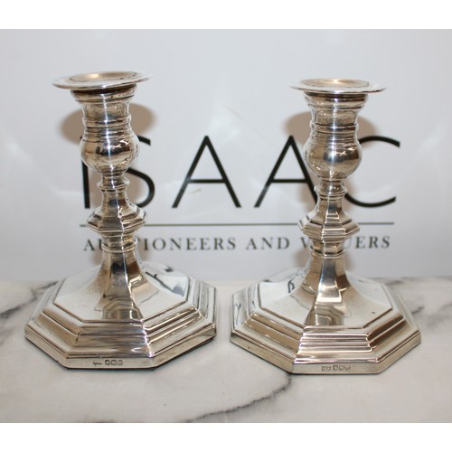 593 - Pair Of Silver Hallmarked M & W Candle Sticks Height 13.5cm