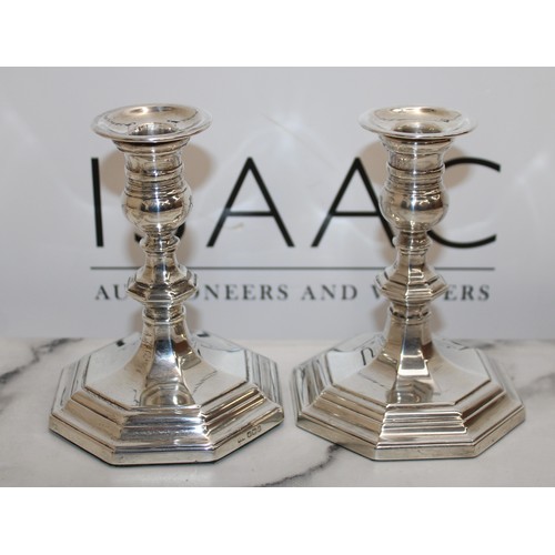 593 - Pair Of Silver Hallmarked M & W Candle Sticks Height 13.5cm