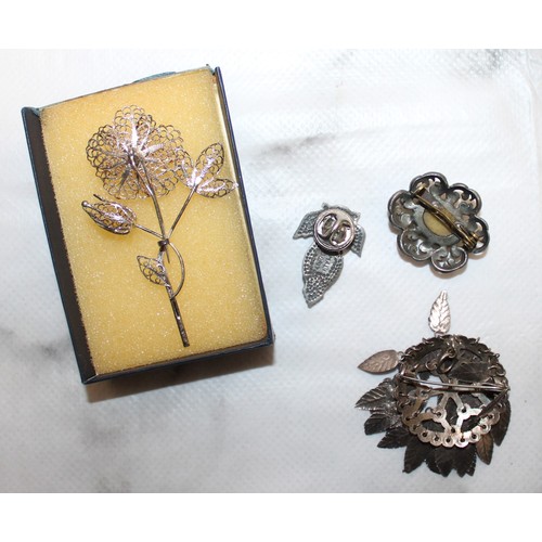 601 - Silver Filigree Brooch With Other Brooches