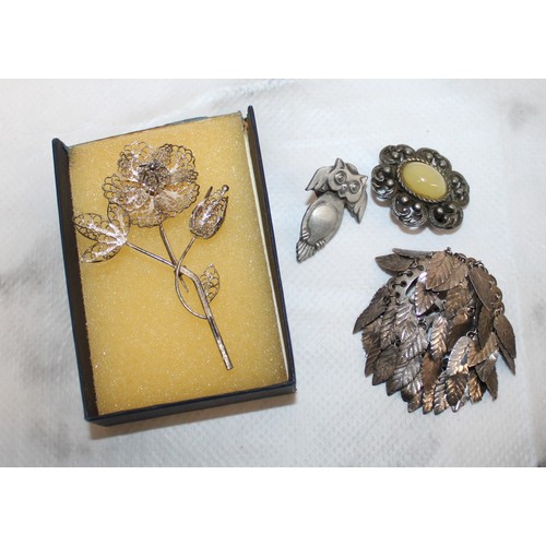 601 - Silver Filigree Brooch With Other Brooches