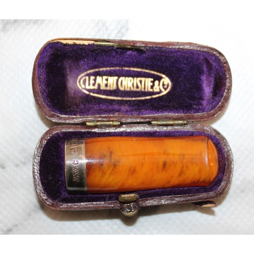 273 - Silver Hallmarked Rim CLEMENT CHRISTIE & CO Amber Holder Cheroot Boxed