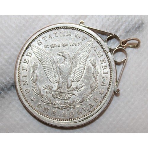 495 - 1891 One Dollar Coin Mounted In A Stamped SILVER Case