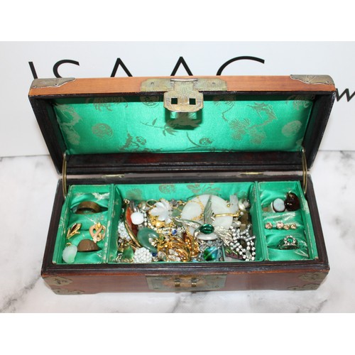 511 - Mixed Jewellery Items In A Decorative Wooden Oriental Jewellery Box