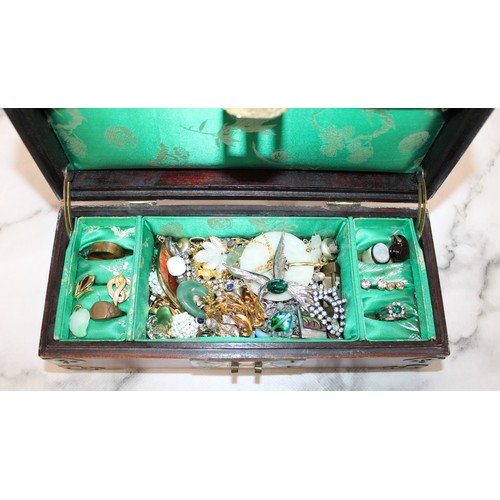 511 - Mixed Jewellery Items In A Decorative Wooden Oriental Jewellery Box