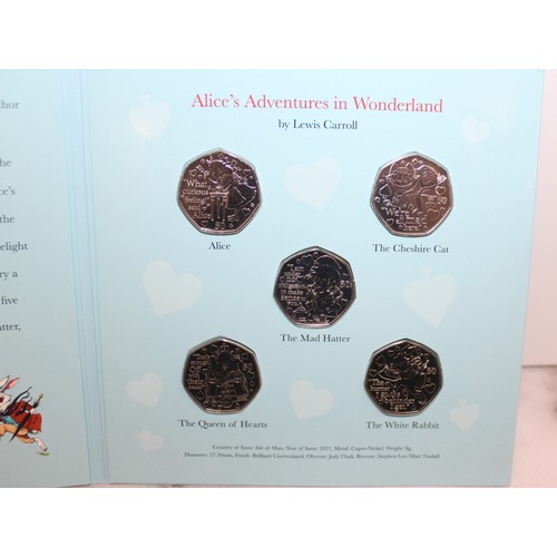 381 - 2021 Alice's Adventures In Wonderland Isle Of Man BU 50P Set Of 5