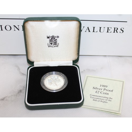 392 - Royal Mint Boxed 1989 Bill Of Rights Silver Proof £2 Two Pound Coin & COA