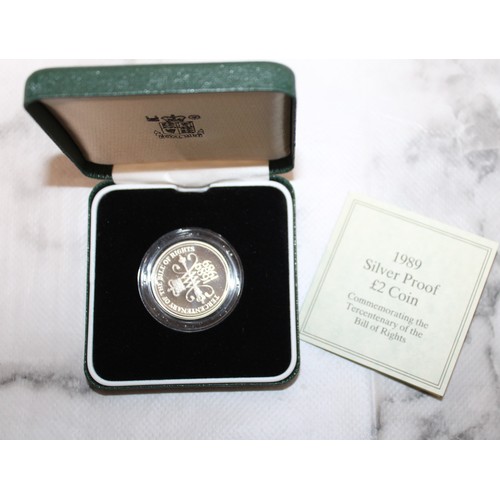 392 - Royal Mint Boxed 1989 Bill Of Rights Silver Proof £2 Two Pound Coin & COA