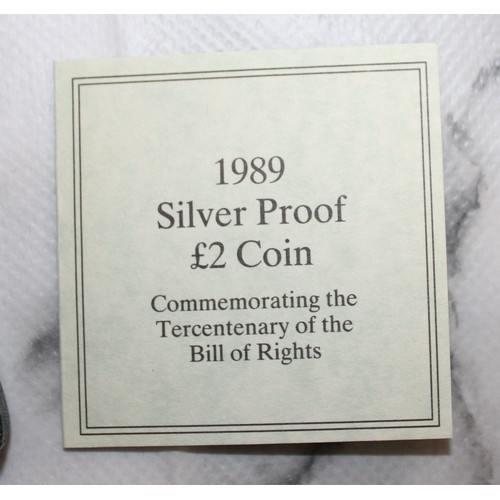 392 - Royal Mint Boxed 1989 Bill Of Rights Silver Proof £2 Two Pound Coin & COA