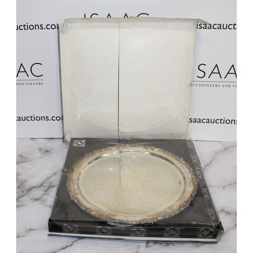 606 - Boxed Collectable Large Round Silver Plated Strachan Tray 42cm