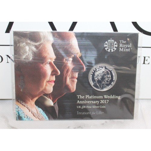 408 - The Royal Mint The Platinum Wedding Anniversary 2017 UK £20 Fine Silver Coin Sealed Pack