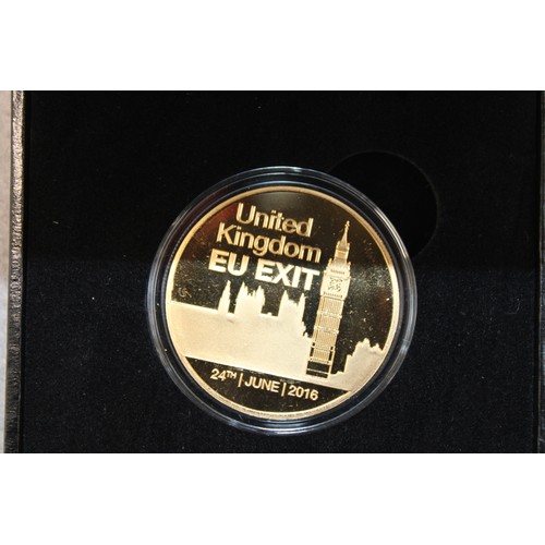 422 - Boxed The Brexit Gold Plated Commemorative 2016 Coin