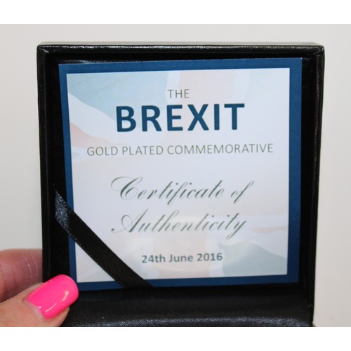 422 - Boxed The Brexit Gold Plated Commemorative 2016 Coin