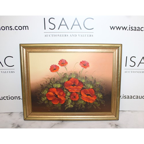 294 - Oil Painting Of Poppies On Board Artist Unknown 48cm x 38cm