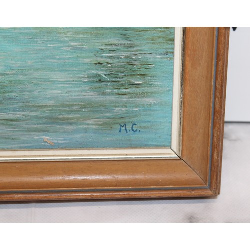 298 - Boat Painting Oil On Board Signed M.C. 47cm x 36.5cm