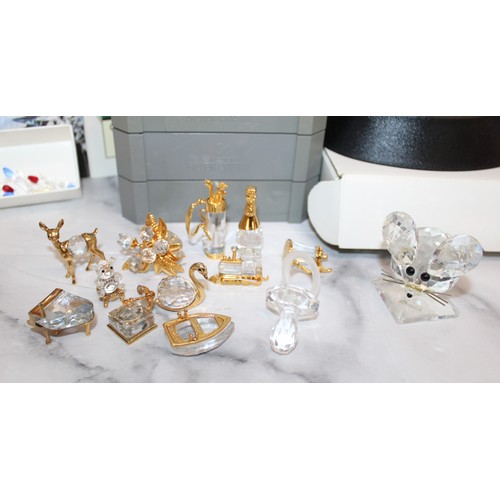 179 - Selection Of Swarovski Crystal Items Unboxed Various Conditions Inc-Empty Boxes/Containers/Plinth/Et... 