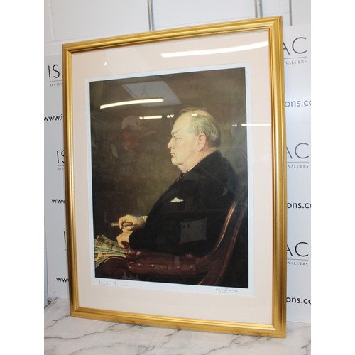 303 - Carlton Club Signed Large Sir Winston Churchill Portrait Carlton Framed Picture - Measures 110cm Tal... 