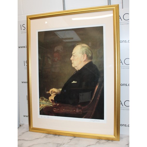 303 - Carlton Club Signed Large Sir Winston Churchill Portrait Carlton Framed Picture - Measures 110cm Tal... 