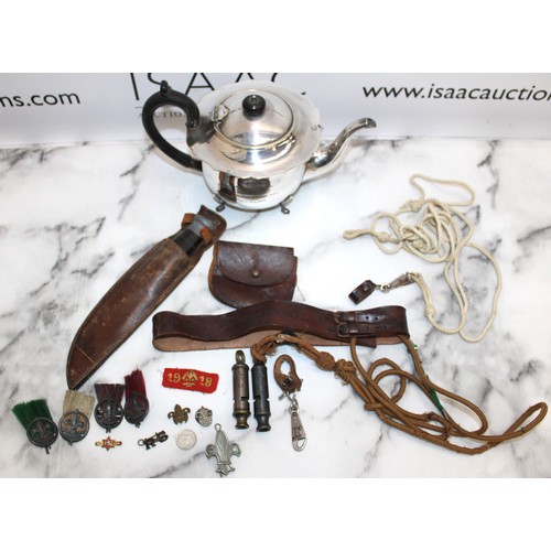 188 - Quantity Of Scout Equipment Who Belonged To Albert Goodall Inc-Badges/Whistles/Rope/Teapot/Knifes/Le... 