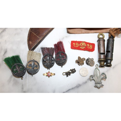 188 - Quantity Of Scout Equipment Who Belonged To Albert Goodall Inc-Badges/Whistles/Rope/Teapot/Knifes/Le... 