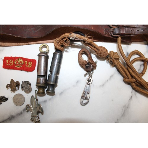 188 - Quantity Of Scout Equipment Who Belonged To Albert Goodall Inc-Badges/Whistles/Rope/Teapot/Knifes/Le... 