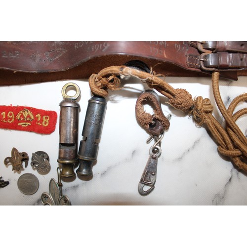 188 - Quantity Of Scout Equipment Who Belonged To Albert Goodall Inc-Badges/Whistles/Rope/Teapot/Knifes/Le... 