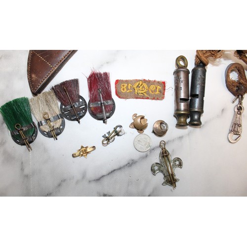 188 - Quantity Of Scout Equipment Who Belonged To Albert Goodall Inc-Badges/Whistles/Rope/Teapot/Knifes/Le... 