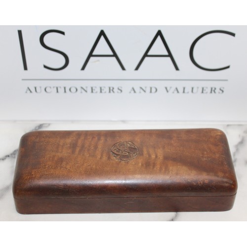 210 - Oak Wooden Box/Cigarette Box With Carving On Top