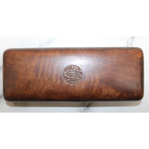 210 - Oak Wooden Box/Cigarette Box With Carving On Top