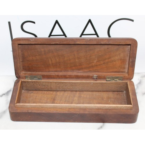 210 - Oak Wooden Box/Cigarette Box With Carving On Top