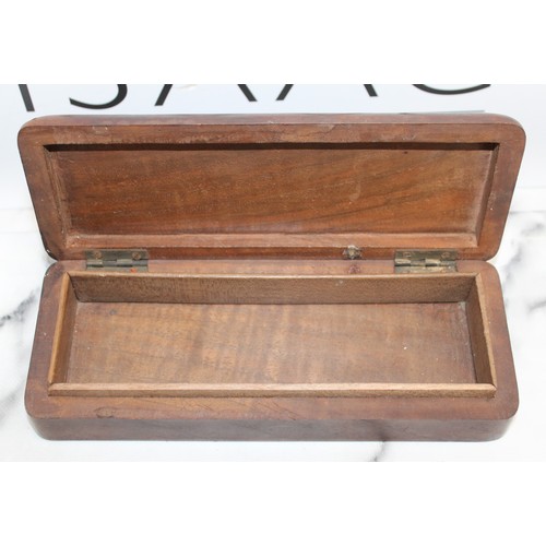 210 - Oak Wooden Box/Cigarette Box With Carving On Top