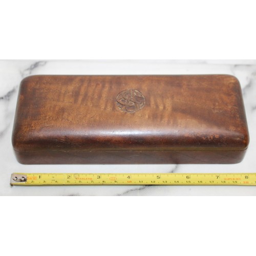 210 - Oak Wooden Box/Cigarette Box With Carving On Top