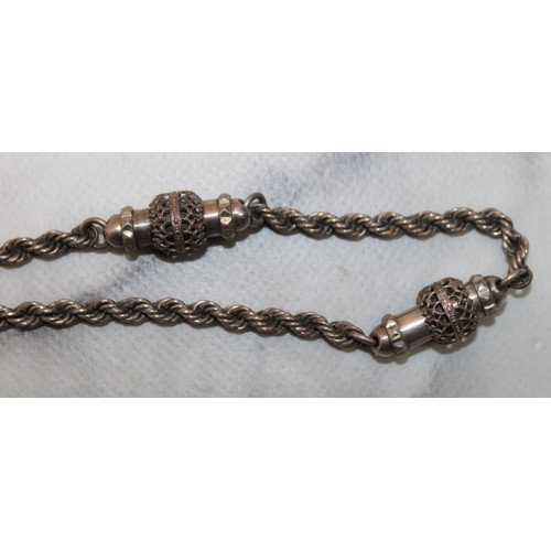 613 - Antique Decorative Silver Pocket Watch Chain Marking S.S