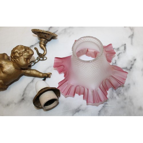 240 - Vintage Cherub Light Fitting with Rose Decorative Shade - As Found - Collection Only - Cherub itself... 