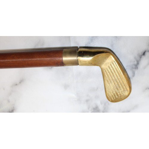 316 - Brass Topped (Golf Club) Walking Stick with Wine Tube Located inside Club - 91cm Long - Collection O... 